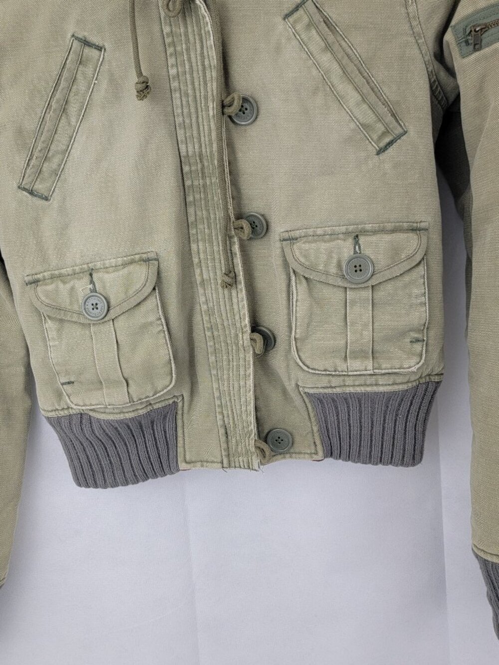 ABERCROMBIE & FITCH Womens Jacket M Cropped GREEN Utility Bomber Quilted VTG Y2K - Picture 4 of 15